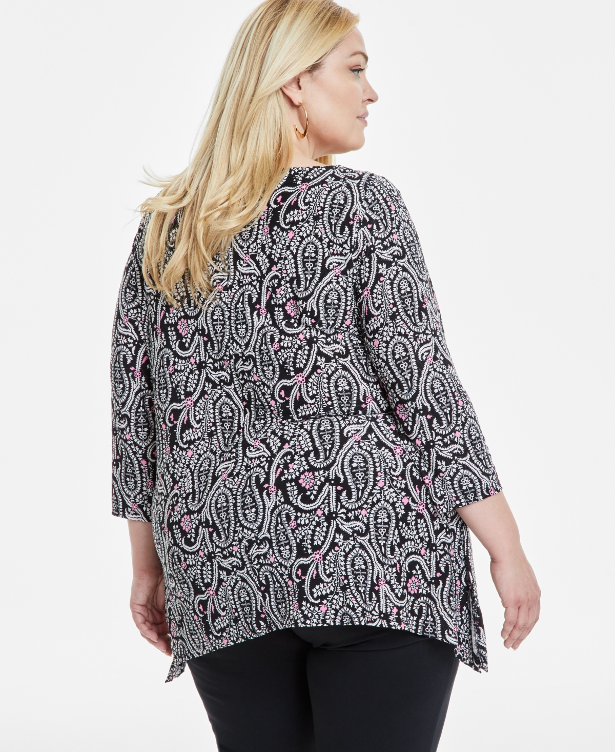 JM COLLECTION PLUS SIZE PRINTED JACQUARD SWING TOP, EXCLUSIVELY AT MACY'S 