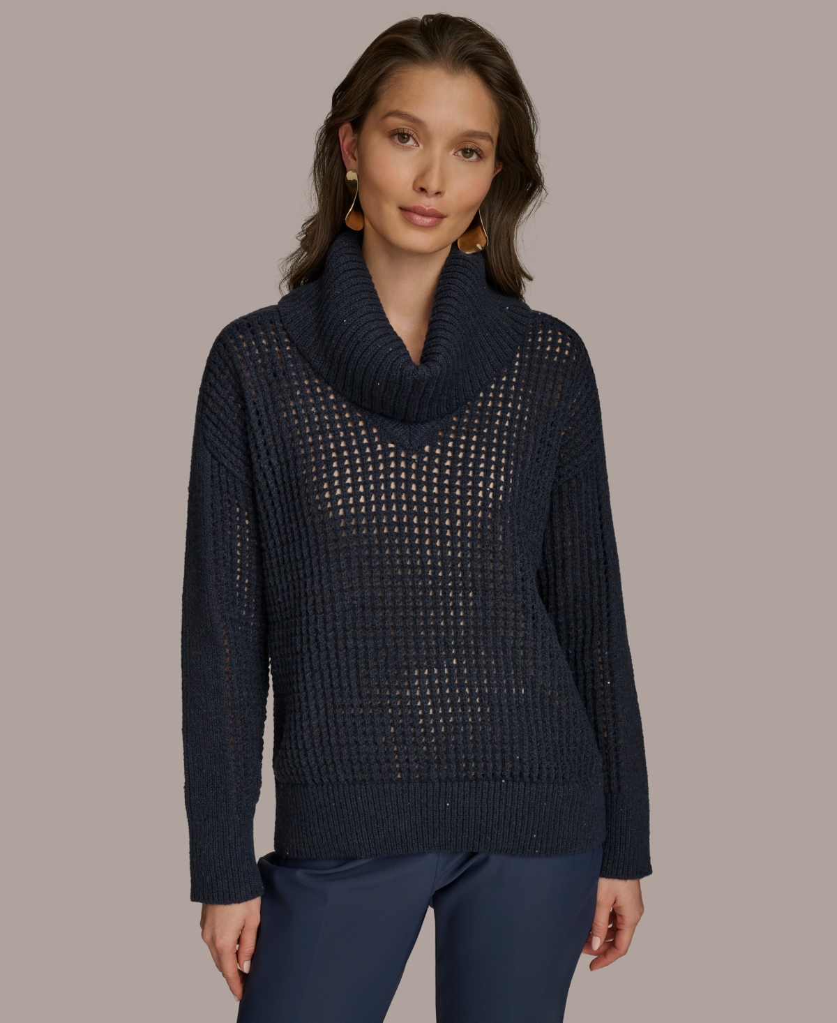 Shop Donna Karan Women's Cutout Sequin Turtleneck Sweater In Nightfall