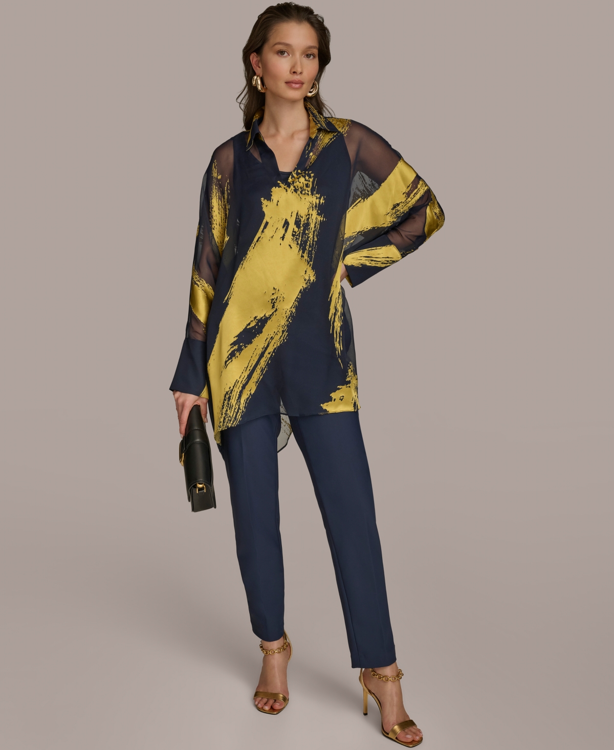 Donna Karan New York Women's Metallic Print Tunic -Gold Metallic