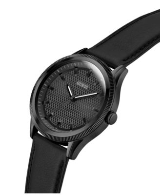 Men's Analog Black Genuine Leather Watch, 44mm