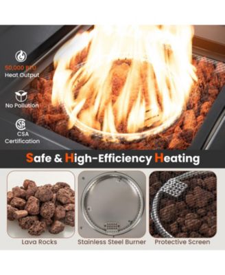 29 Inch Propane Rattan Firepit Table with Lava Rocks and Protective Cover