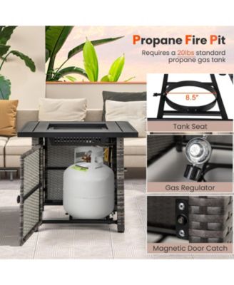 29 Inch Propane Rattan Firepit Table with Lava Rocks and Protective Cover