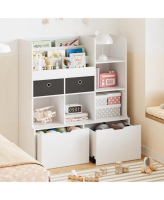 47.8in wood boards Kids Bookshelf with Drawers Modern Bookcase