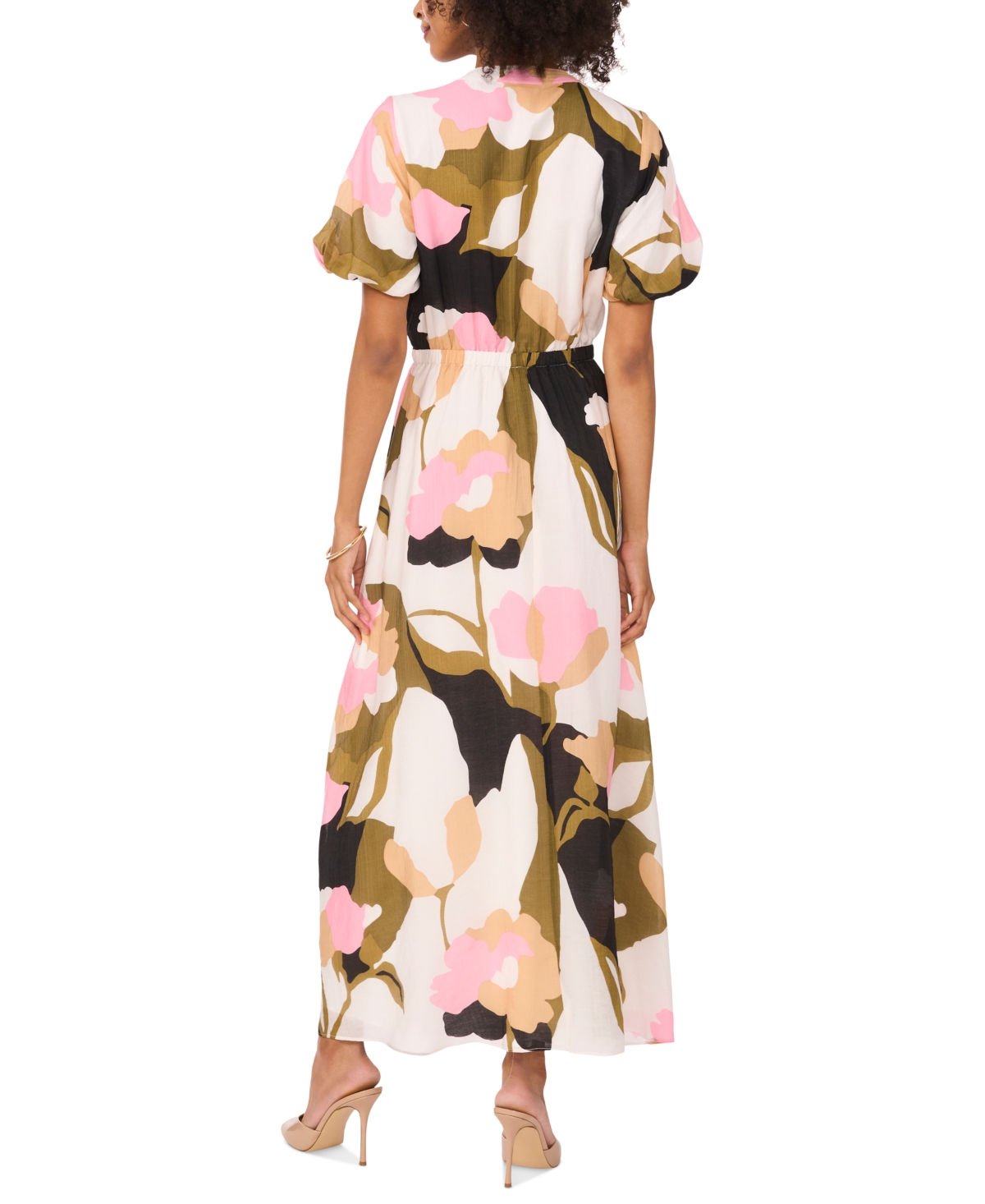 Vince Camuto Women's Printed Split-Neck Puff-Sleeve Dress