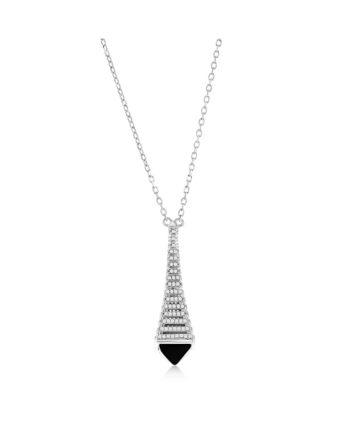 Suzy Levian Sterling Silver Pave Cubic Zirconia Eiffel Tower Paris Pendant - Black