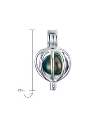 Teardrop Black Freshwater Cultured Pearl Bird Caged Pendant Necklace .925 Sterling Silver