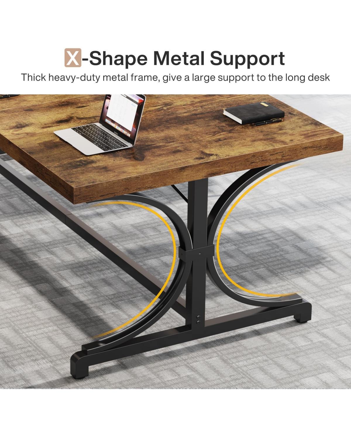 Tribesigns 62.4-Inch Executive Desk, Rectangle Office Computer Desk with Thick Wooden Tabletop and Metal Frame, Study Writing Table Workstation for Ho