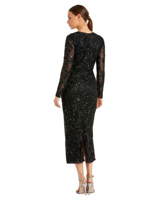 Women's High Neck Long Sleeve Embellished Dress