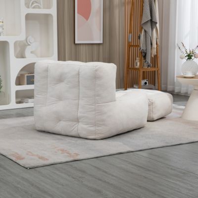 Fluffy Bean Bag Chair with Ottoman, Super Soft Lazy Sofa for Living Room-The Pop Home
