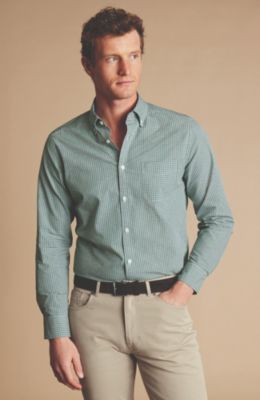 Men's Slim Fit Button-Down Collar Non-Iron Stretch Poplin Mini Gingham Shirt