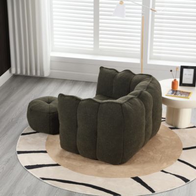 2 PC chenille fabric Soft Bean Bag Chair with Footstool