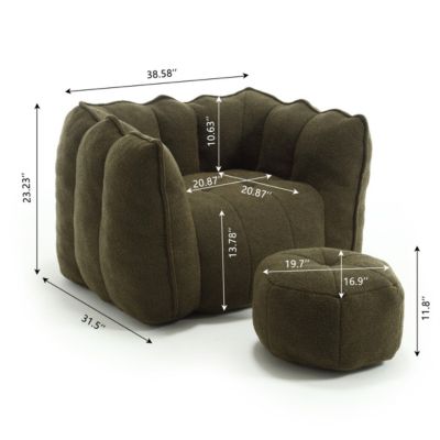 2 PC chenille fabric Soft Bean Bag Chair with Footstool