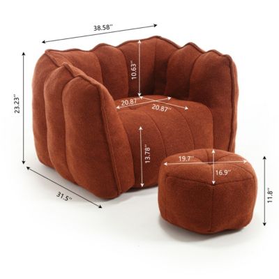 2 PC chenille fabric Soft Bean Bag Chair with Footstool