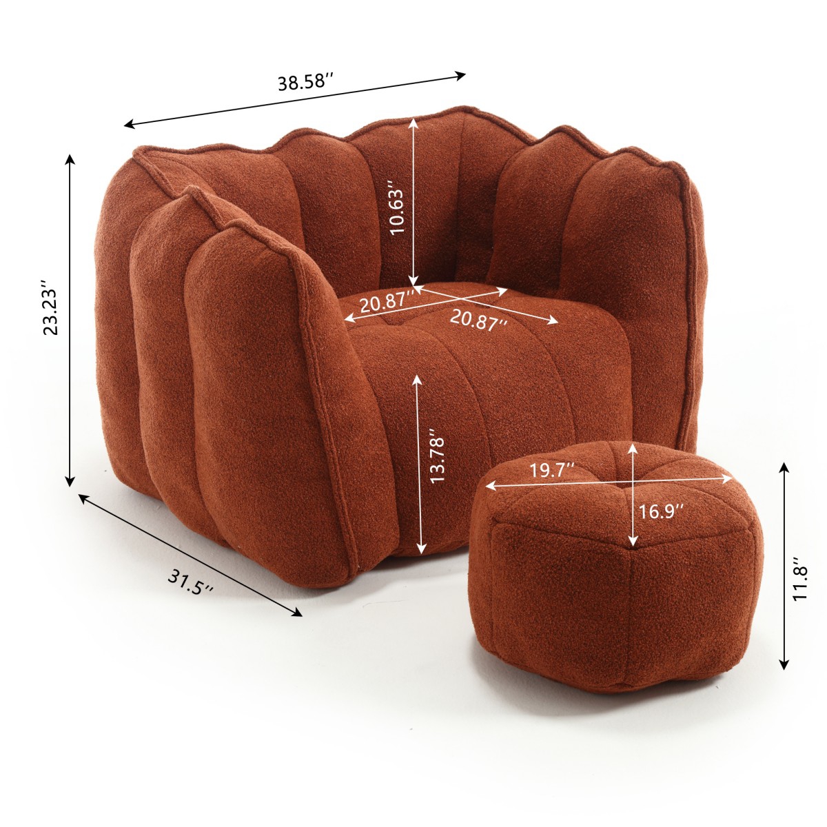 The Pop Home Soft Bean Bag Chair with Footstool, Comfortable Sofa for Gaming, Reading, and Tv-The Pop Home