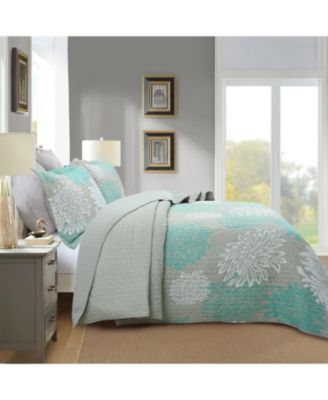 3 Piece Chrysanthemum Pattern Quilt Set Lightweight Bedspread Set King