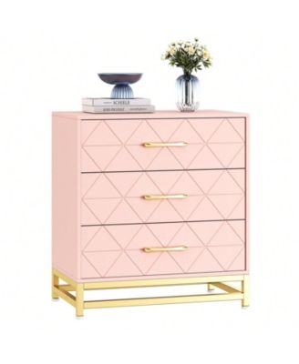  3-Drawer  MDF, Metal Handles  Gold Accents, Anti-Tip, Modern Design, Floor Mount  Dresser/Nightstand