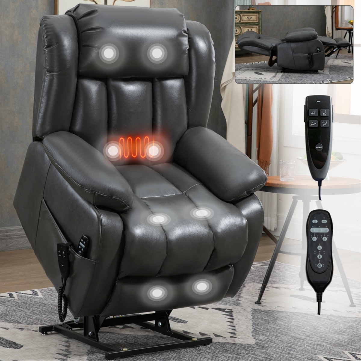 Boyel Living Electric size Genuine Leather Power Lift Recliner Chair with 8-Point Vibration Massage and Lumbar Heating