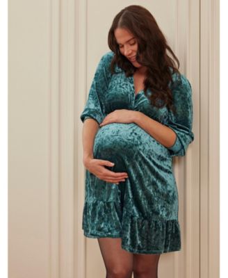 Maternity V-Neck Ruffle Hem Babydoll Dress - Motherhood