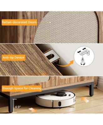 Rattan Sideboard – boho buffet cabinet with adjustable shelf, ideal for kitchen, bar, hallway, or living room storage.