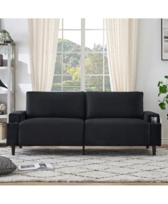 80.7" Modern Square Armrest Cushioned Sofa With Storage Bag And Cup Holders