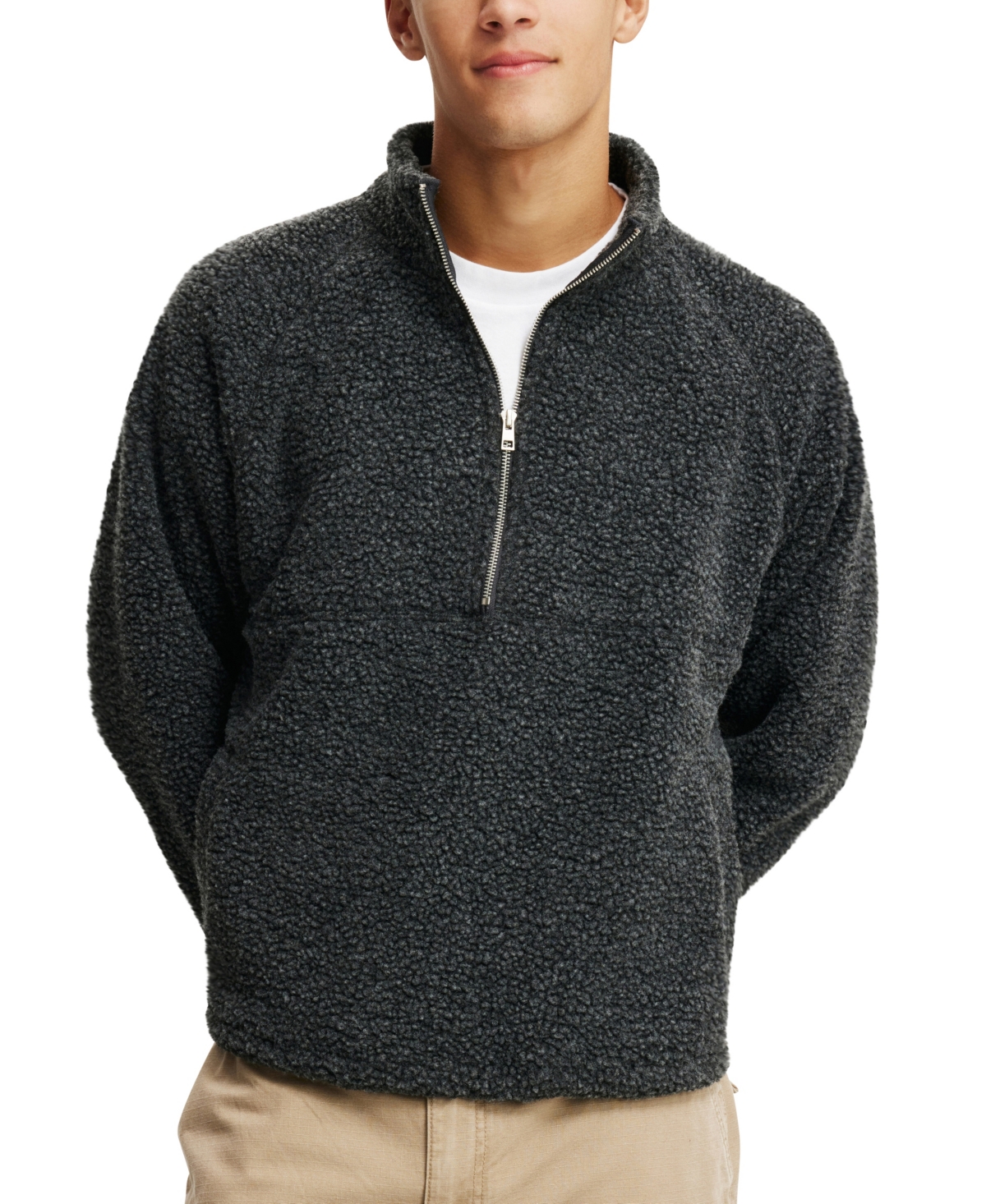 COTTON ON MEN'S TEDDY 1/2 ZIP FLEECE SWEATSHIRT 