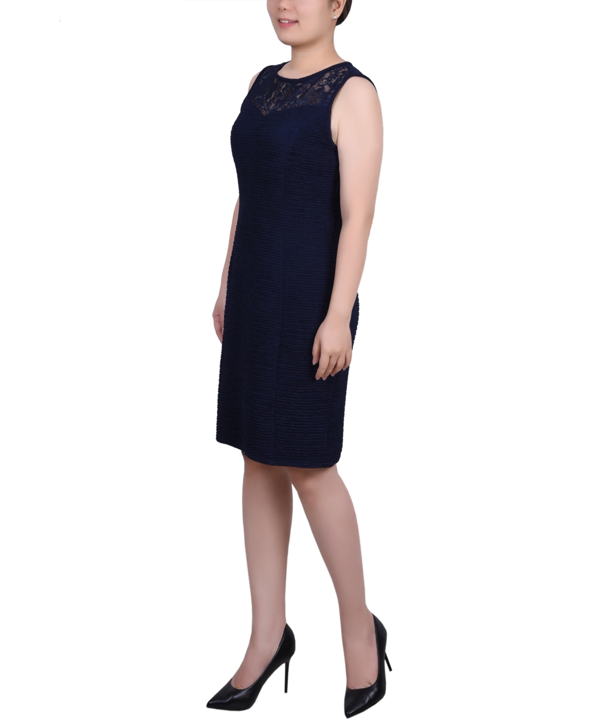 Shop Ny Collection Petite Two Piece Novelty Knit And Lace Dress Set In Navy