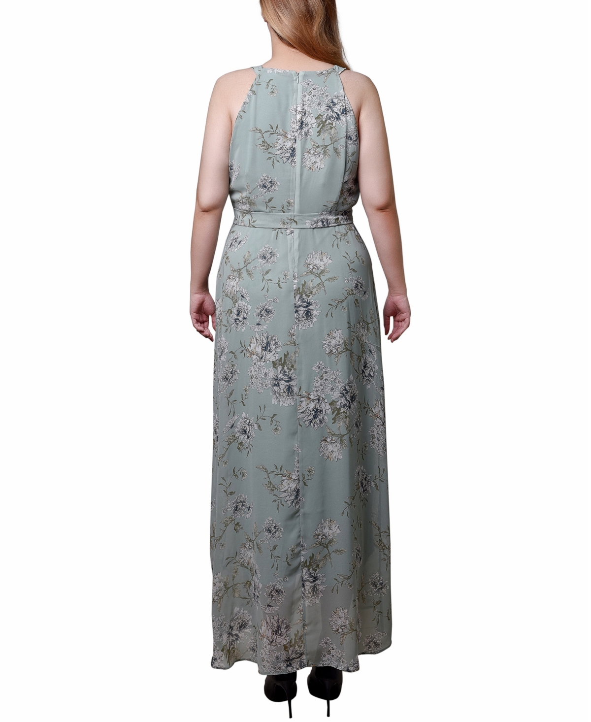 Ny Collection Petite Halter Front Chiffon Maxi Dress In Sage Ivory Floral