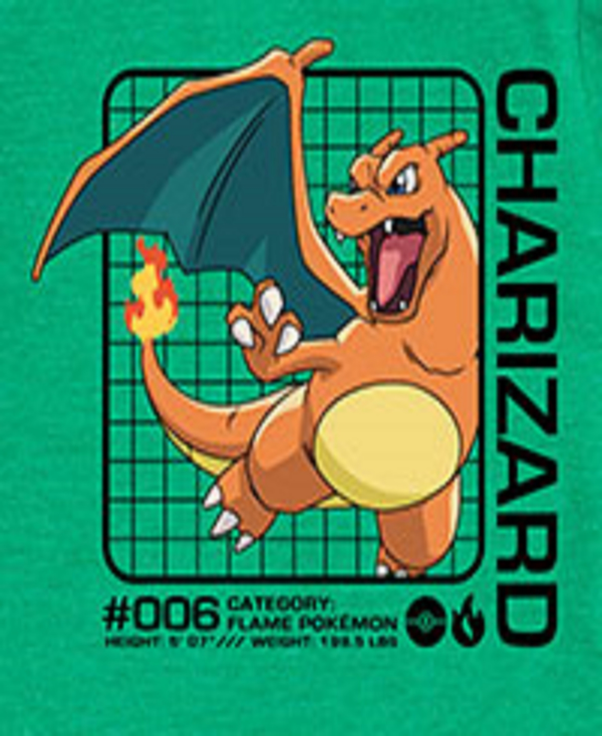 Hybrid Big Boys Pokemon Charizard Graphic Tee In Green