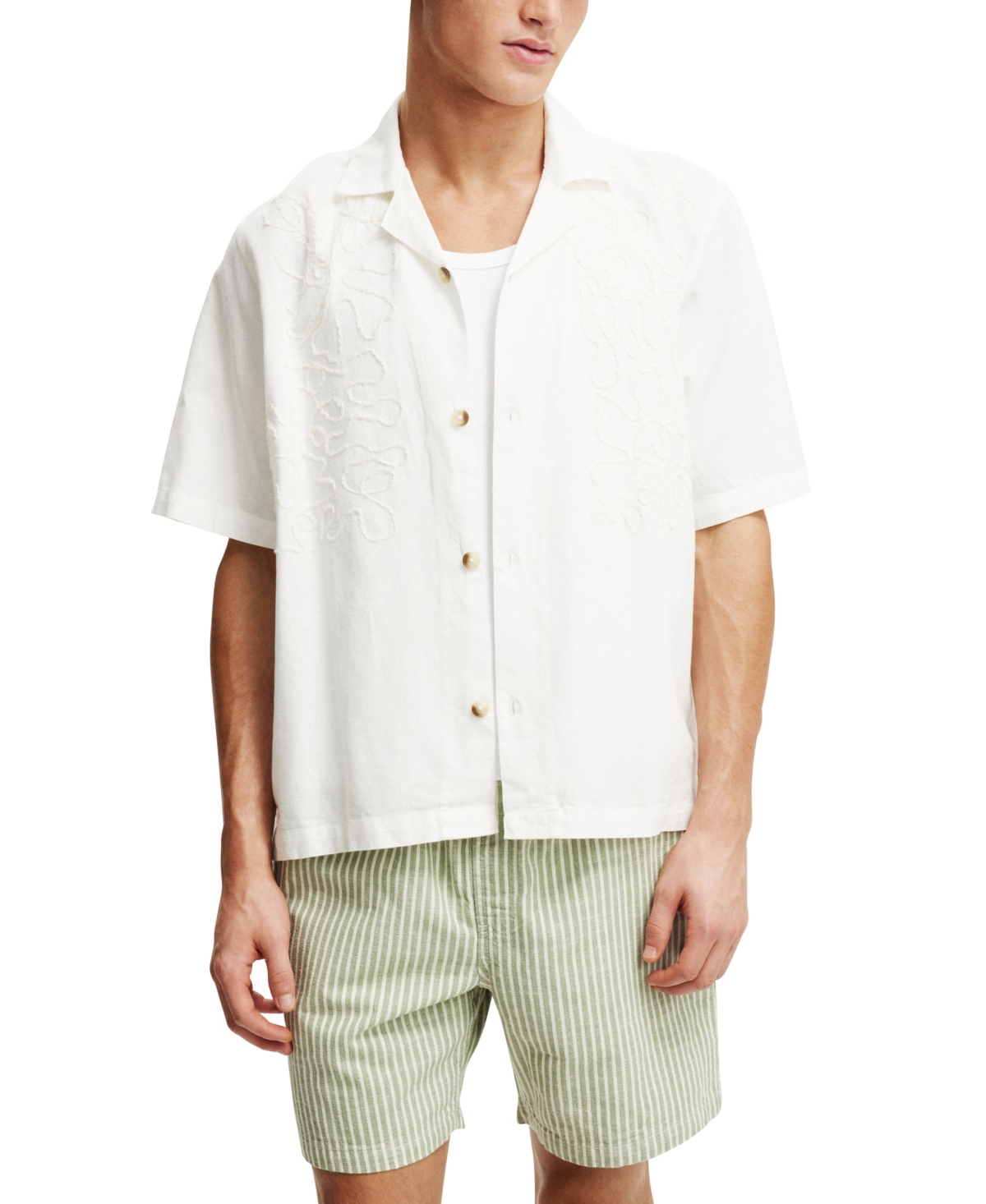 Cotton On Men's Easy Short In Sage Stripe