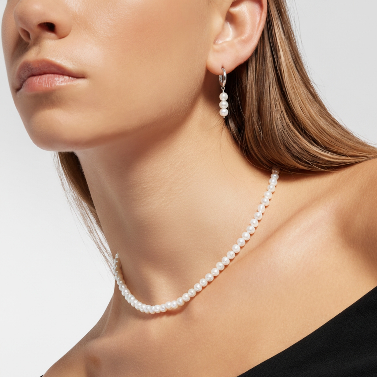 Joey Baby 18K Silver Plated Freshwaters -Jackie Necklace & Jackie Earrings Set For Women