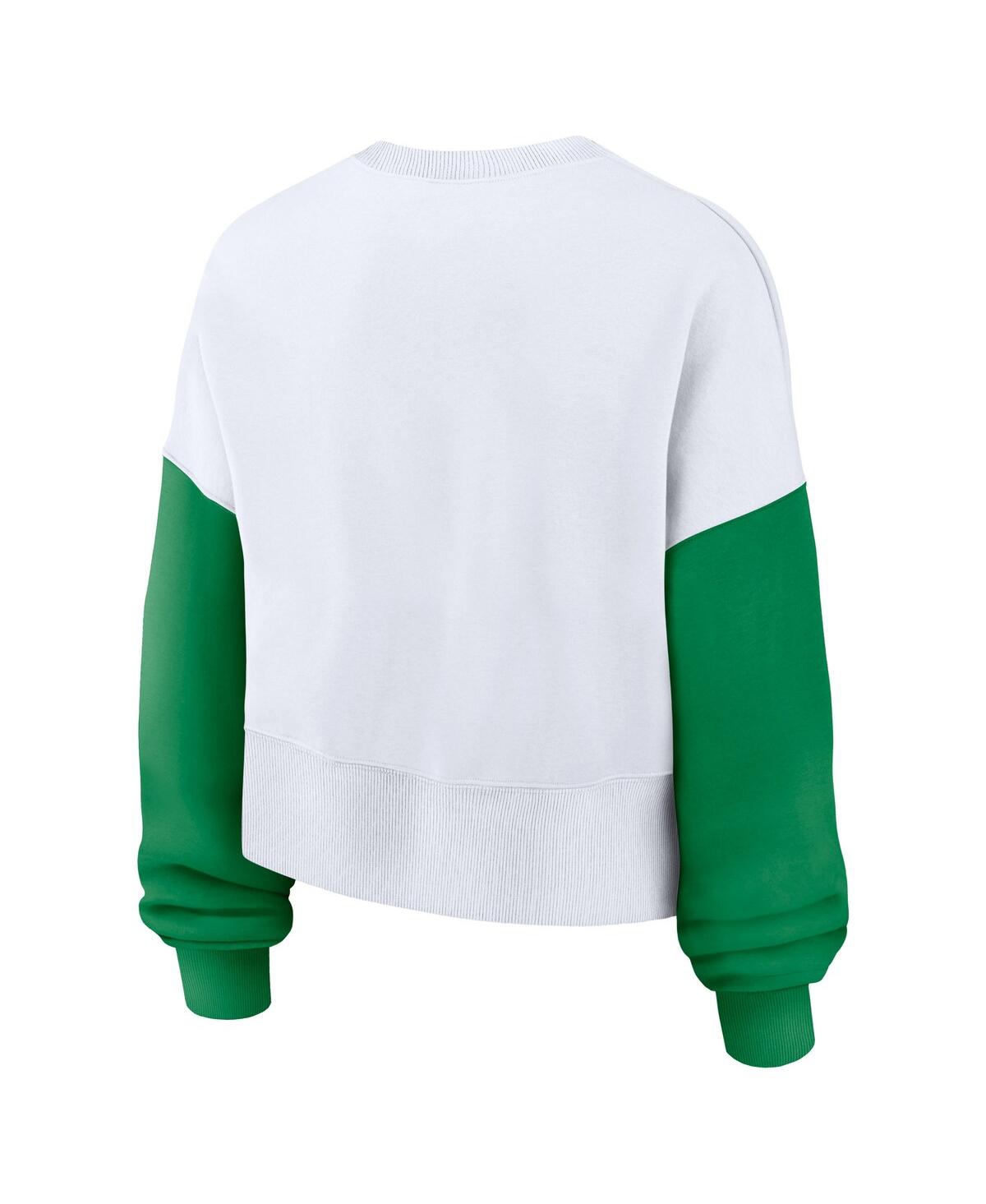 FANATICS NIKE WOMEN'S WHITE OREGON DUCKS COLORBLOCK FLEECE OVERSIZED COPPED PULLOVER SWEATSHIRT 