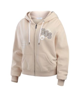 Women's Tan Boston Celtics Tonal Felt Patch Full-Zip Hoodie