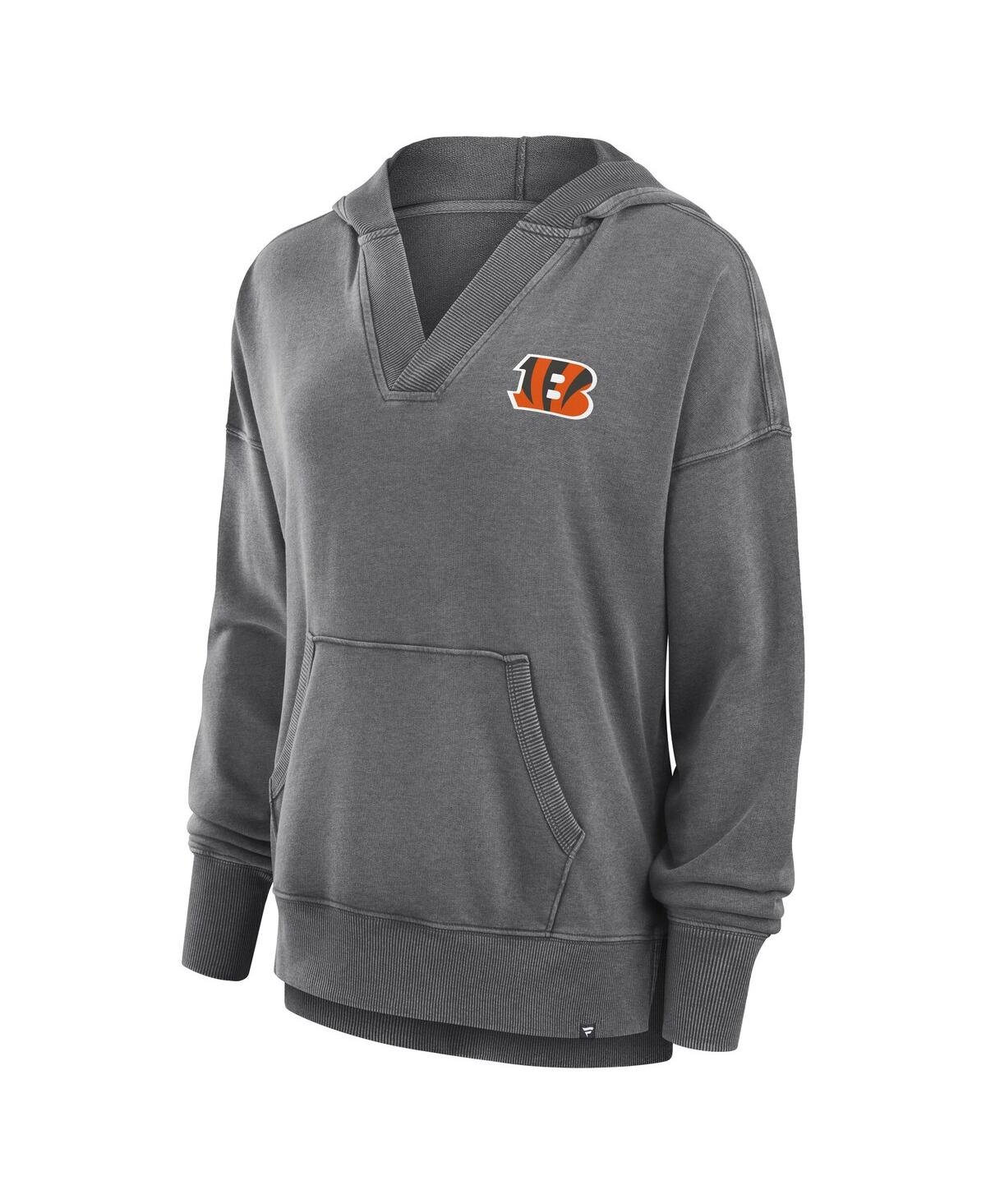 Fanatics Women's Heather Charcoal Cincinnati Bengals Initiative Snow Wash French Terry V-neck Pullover Hoodie In Heather Charcoal