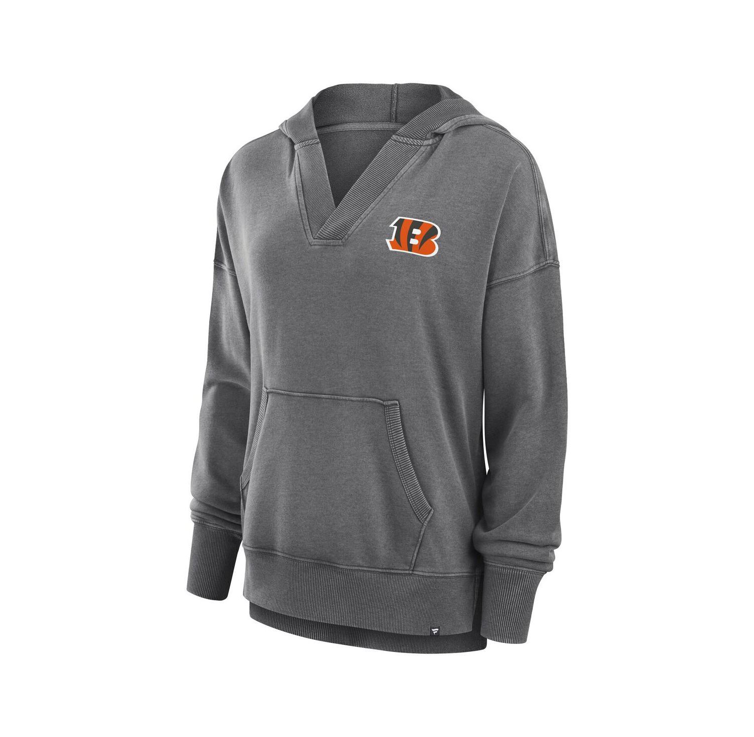 Women's Heather Charcoal Cincinnati Bengals Initiative Snow Wash French Terry V-Neck Pullover Hoodie