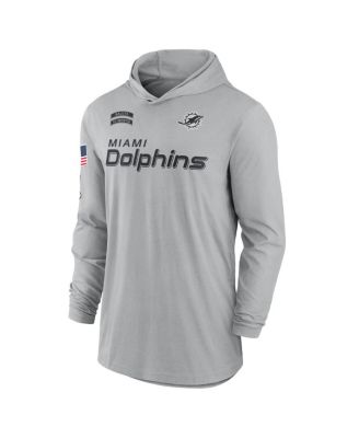 Men's Gray Miami Dolphins 2024 Salute to Service Lightweight Performance Long Sleeve Hooded T-Shirt