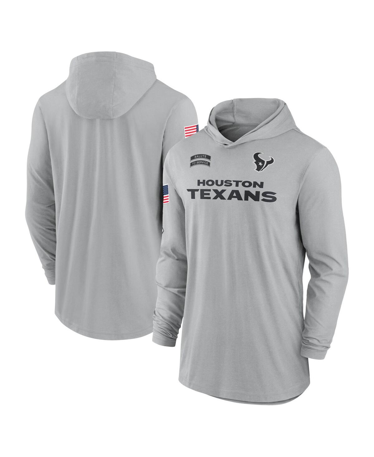 NIKE MEN'S GRAY HOUSTON TEXANS 2024 SALUTE TO SERVICE LIGHTWEIGHT PERFORMANCE LONG SLEEVE HOODED T-SHIRT 