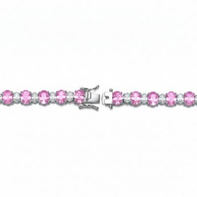 Sterling Silver White Gold Plated with Oval Cubic Zirconia Tennis Bracelet
