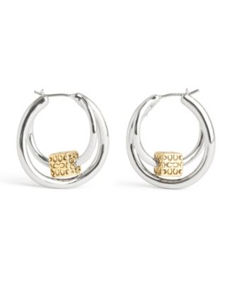 COACH Two-Tone Signature Quilted Cube Double Hoop Earrings 12690₽
