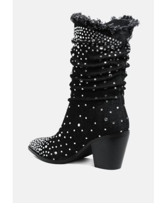 Womens Savant Diamante & Rhinestones Denim Boots