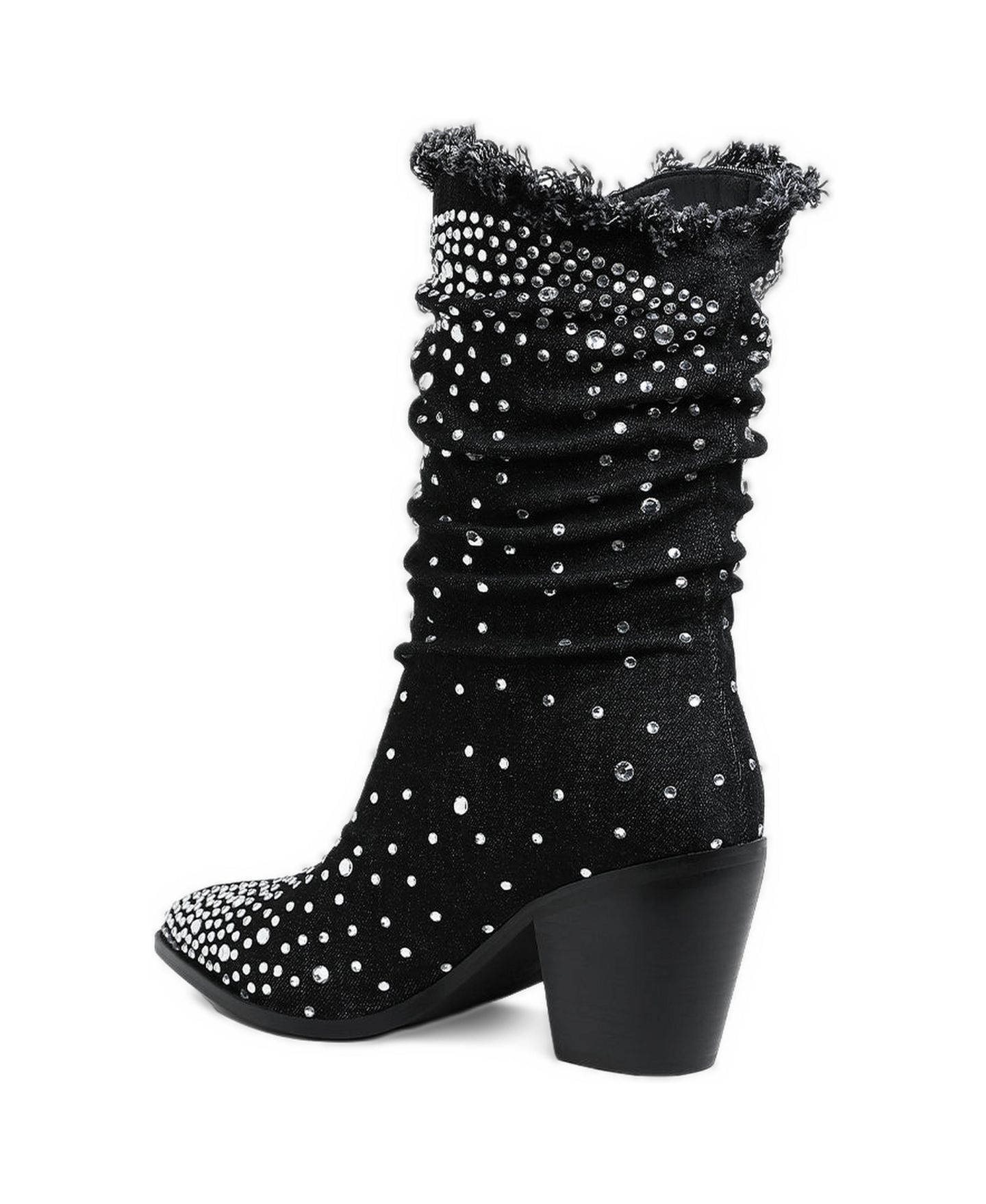 Женские ботинки London Rag Savant Diamante and Rhinestones Denim Boots, цвет: Чёрный — фото 2