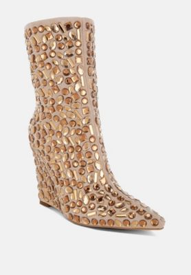 Womens Trend Titan Diamante Slim Wedge Heel Boots