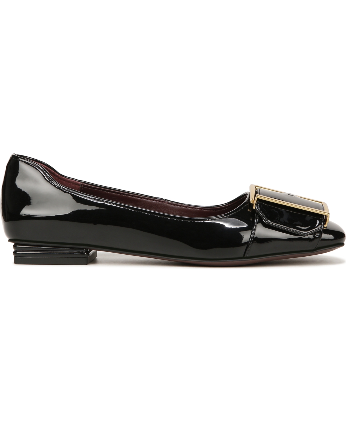 Franco Sarto Tahlia Buckle Square Toe Flat In Black Faux Patent
