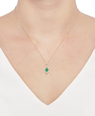 Emerald (5/8 ct. t.w.) & Diamond (1/5 ct. t.w.) Pear Halo 18" Pendant Necklace in 14k Gold (Also in Ruby & Sapphire)