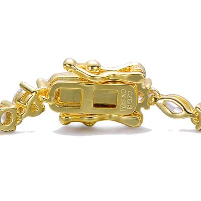 Sterling Silver 14k Gold Plated Cubic Zirconia Cluster Tennis Bracelet