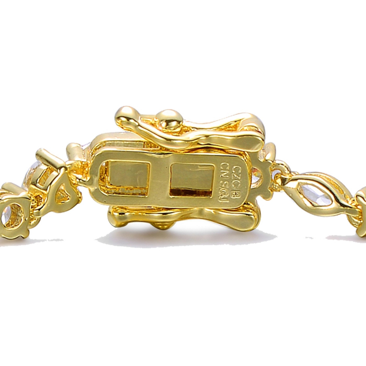 Genevive Sterling Silver 14kPlated Cubic Zirconia Cluster Tennis Bracelet - Gold
