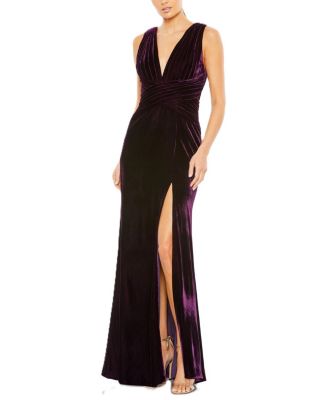 Women's Velvet Pleated Wrapping Sleeveless Jersey Gown