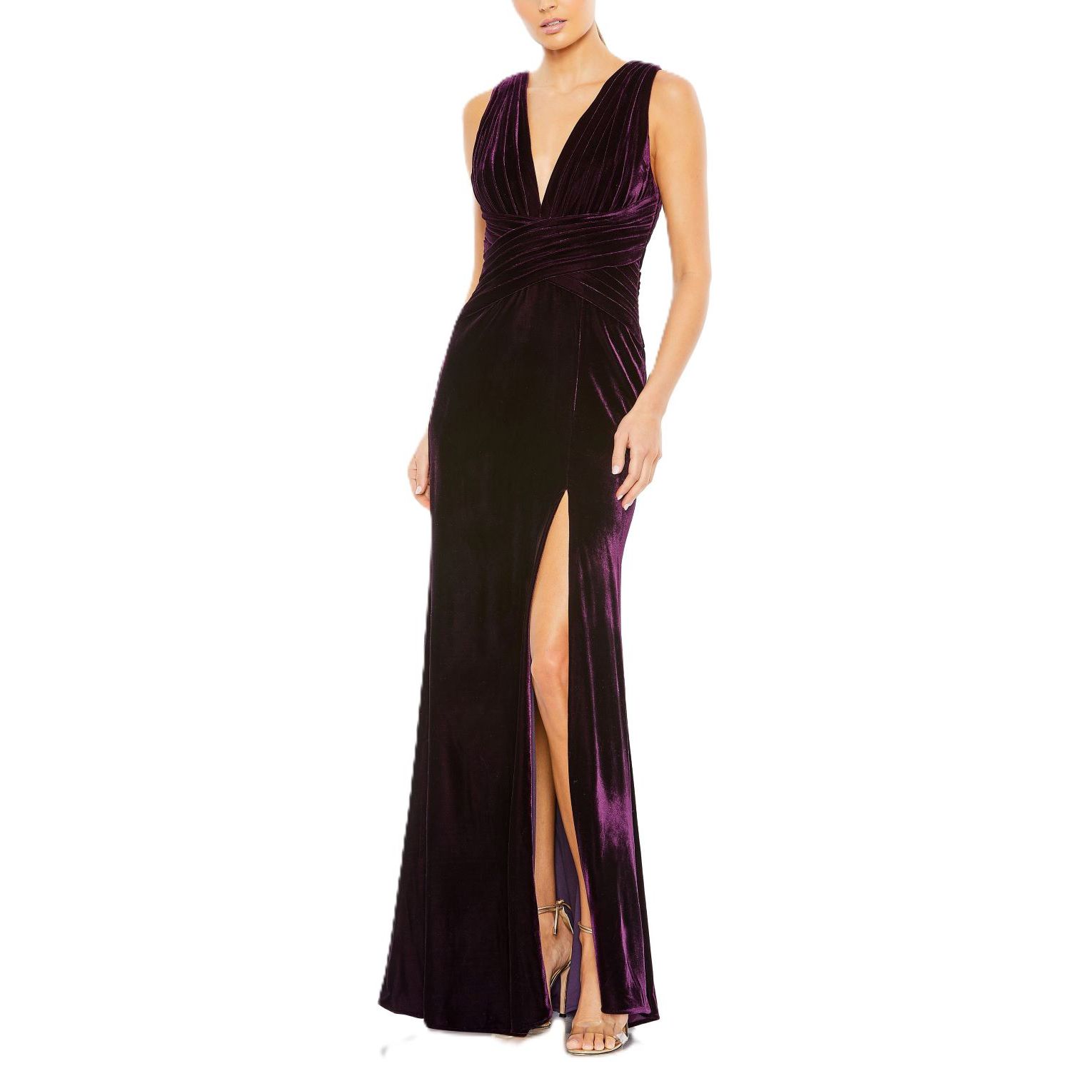 Women's Velvet Pleated Wrapping Sleeveless Jersey Gown