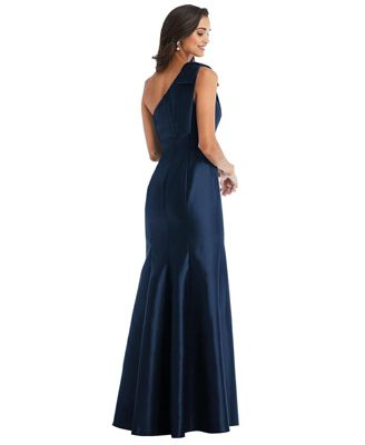 Women's Bow One-Shoulder Satin Trumpet Gown