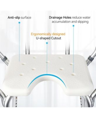 U Shower Seat, Adjustable Height Shower Chair, with Padded Armrests and Back, Inside Shower Chair Support 350 lb Capacity, Slip Resistant Shower Seat for Bathtub