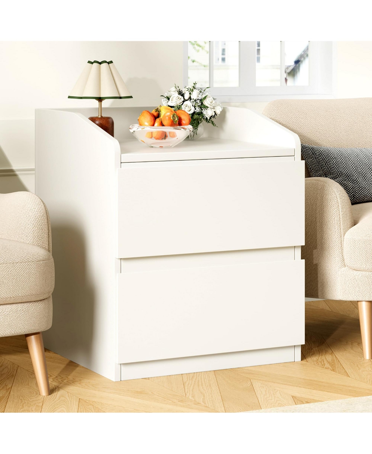 gaomon Nightstand with 2 Drawer Modern Side Table with Storage Wide End Table